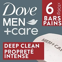 Dove Men+Care Deep Clean Hand & Body & Face & Exfoliation Bar Soap with purifying grains for healthy-looking and strong skin with ¼ moisturizing cream 106 g Pack of 6