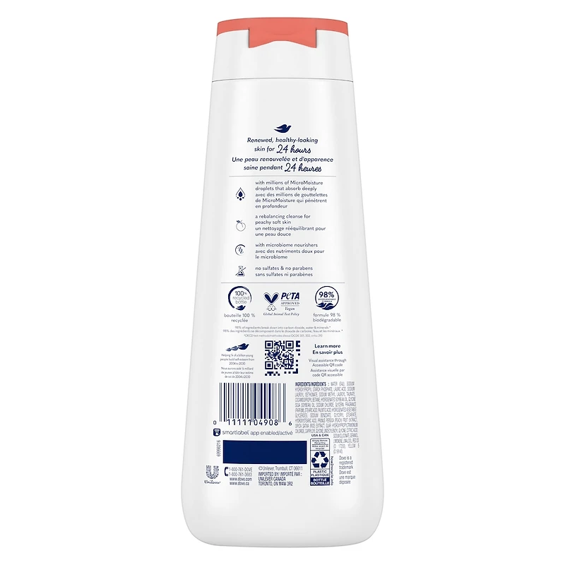 Body Wash for Renewed, Healthy-Looking Skin Rebalancing White Peach & Rice Milk Gentle Body Cleanser with 24hr Renewing MicroMoisture