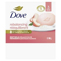 Pain de Beauté Nettoyant Doux hydrate pour aider à rééquilibrer la peau Dove  Pêche et Lait de Riz pain nettoyant doux fabriqué avec 1/4 de crème hydratante