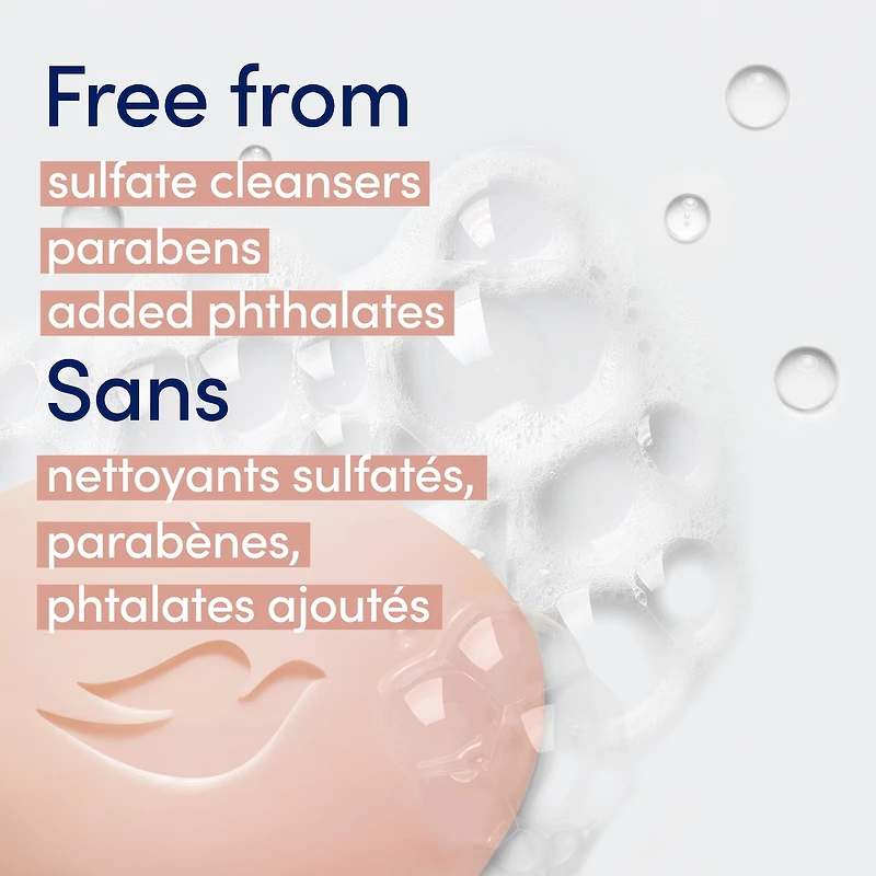 Pain de Beauté Nettoyant Doux hydrate pour aider à rééquilibrer la peau Dove  Pêche et Lait de Riz pain nettoyant doux fabriqué avec 1/4 de crème hydratante