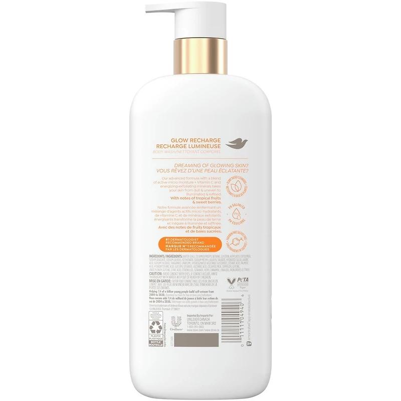 Exfoliating Body Wash Energizes & illuminates skin Glow Recharge body cleanser with 3% brightening serum with vitamin C