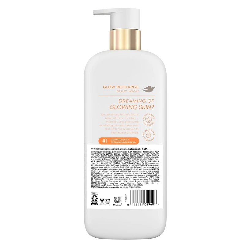 Exfoliating Body Wash Energizes & illuminates skin Glow Recharge body cleanser with 3% brightening serum with vitamin C