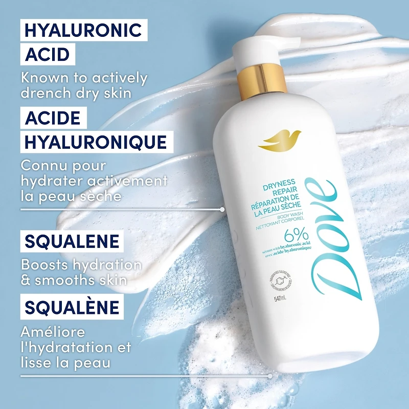Body Wash Actively drenches dry skin Dryness Repair 6% hydration serum with hyaluronic acid