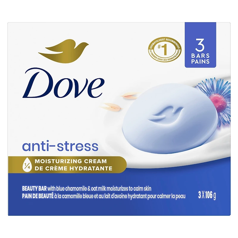 Pain de Beauté Nettoyant Doux hydrate pour calmer la peau Dove pain crémeux anti-stress pain de savon doux avec 1/4 de crème hydratante 3 unités