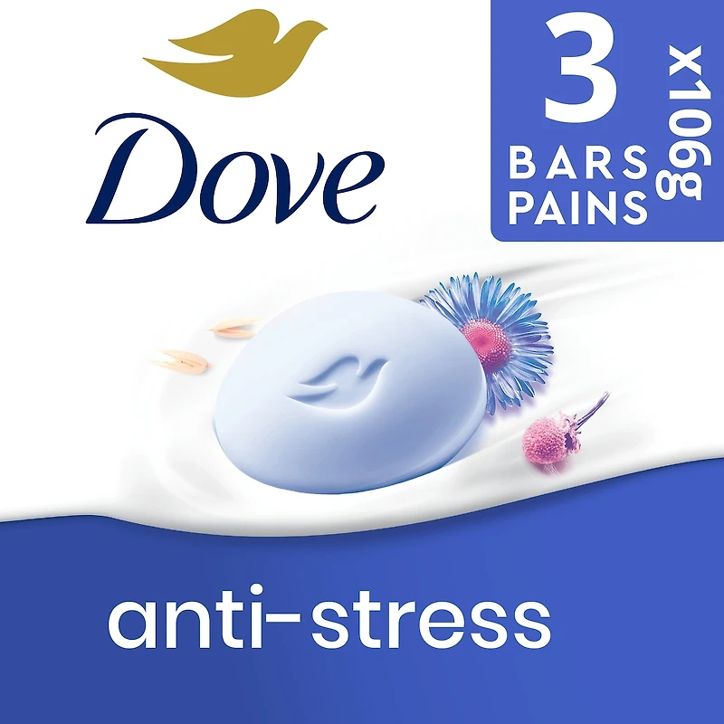 Pain de Beauté Nettoyant Doux hydrate pour calmer la peau Dove  pain crémeux anti-stress pain de savon doux avec 1/4 de crème hydratante 3 unités