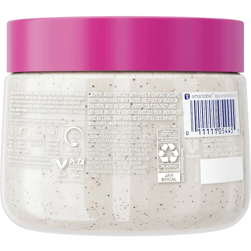 Dove  Body Scrub  For SIlky Smooth Skin Dragon Fruit & Coconut Cream Body Scrub Exfoliates and Provides Lasting Nourishment 425 g