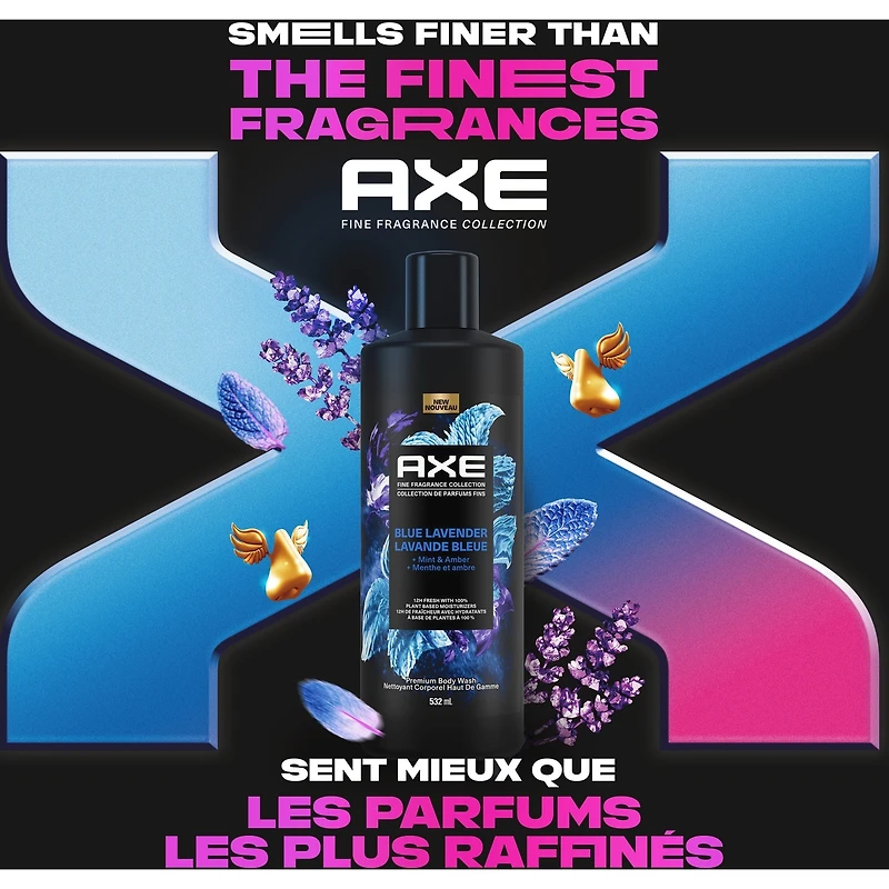 AXE Fine Fragrance Collection Body Wash For Men 12h Refreshing Scent Shower Gel Blue Lavender Infused with Lavender, Mint, and Amber Essential Oils, 532mL