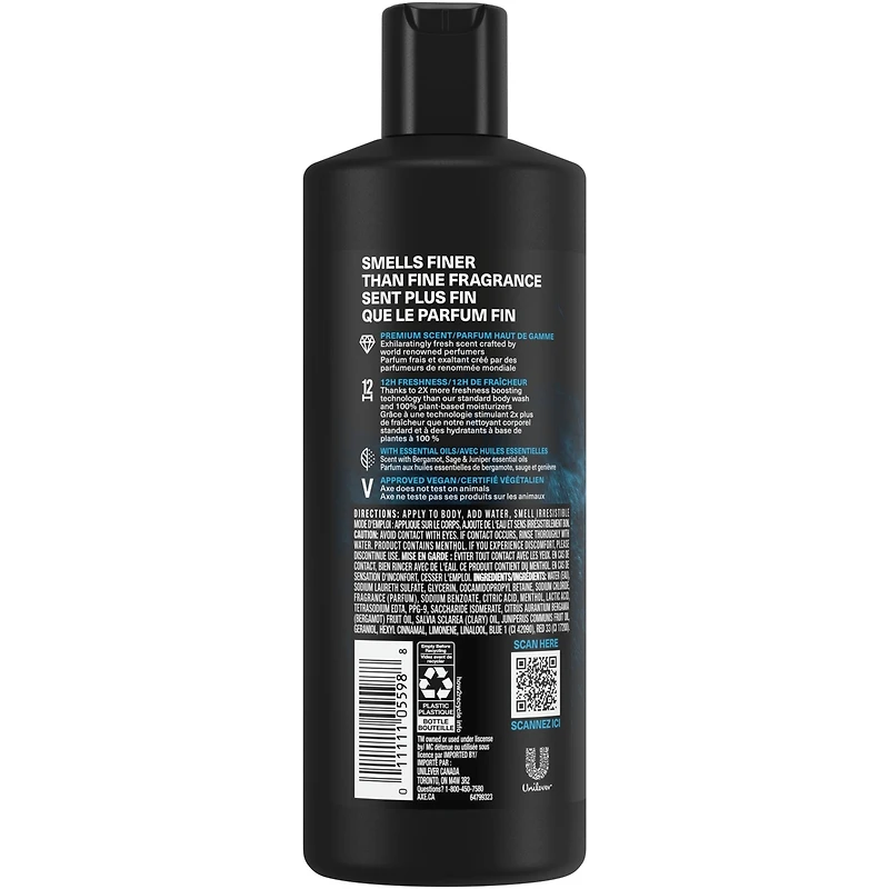 AXE Fine Fragrance Collection Body Wash For Men 12h Refreshing Scent Shower Gel Aqua Bergamot Infused with Bergamot, Sage, and Juniper Essential Oils, 532mL