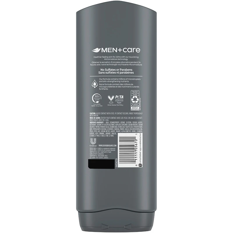 Dove Men+Care  Body and Face Wash  Purifying Charcoal + Clay for Men with 24-Hour Nourishing Micromoisture Technology 532 ml
