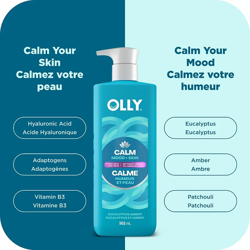 OLLY Vitamin Complex Body Wash, Calm, Eucalyptus Amber