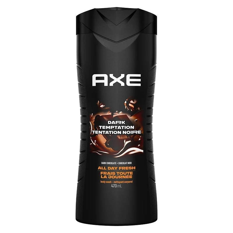 AXE Dual Action Body Wash for Long Lasting freshness Dark Temptation Men's Moisturizing Shower Gel with 100% Plant-based Prebiotics, No Parabens, Dermatologist tested 473 ml