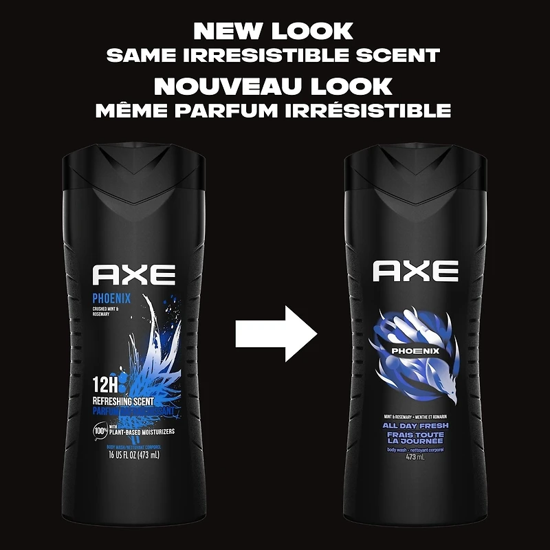 AXE Dual Action Body Wash for Long-Lasting Freshness Phoenix Crushed Mint & Rosemary Scent Men's Moisturizing Shower Gel 473 ml
