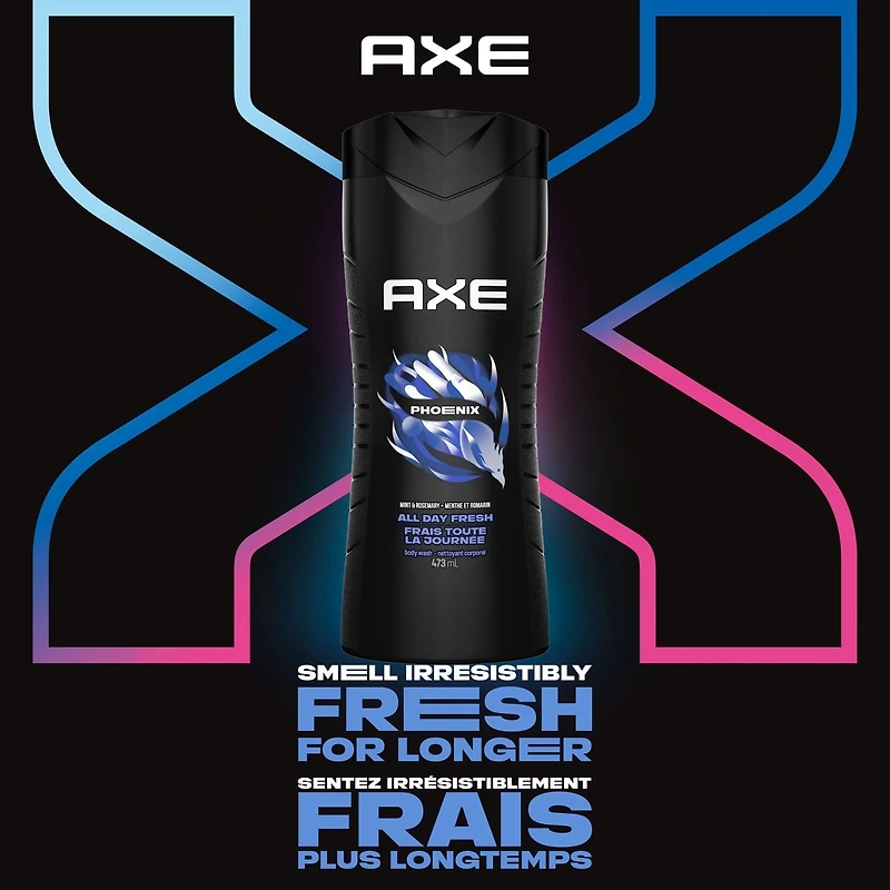 AXE  Dual Action Body Wash for Long-Lasting Freshness Phoenix Crushed Mint & Rosemary Scent Men's Moisturizing Shower Gel 473 ml