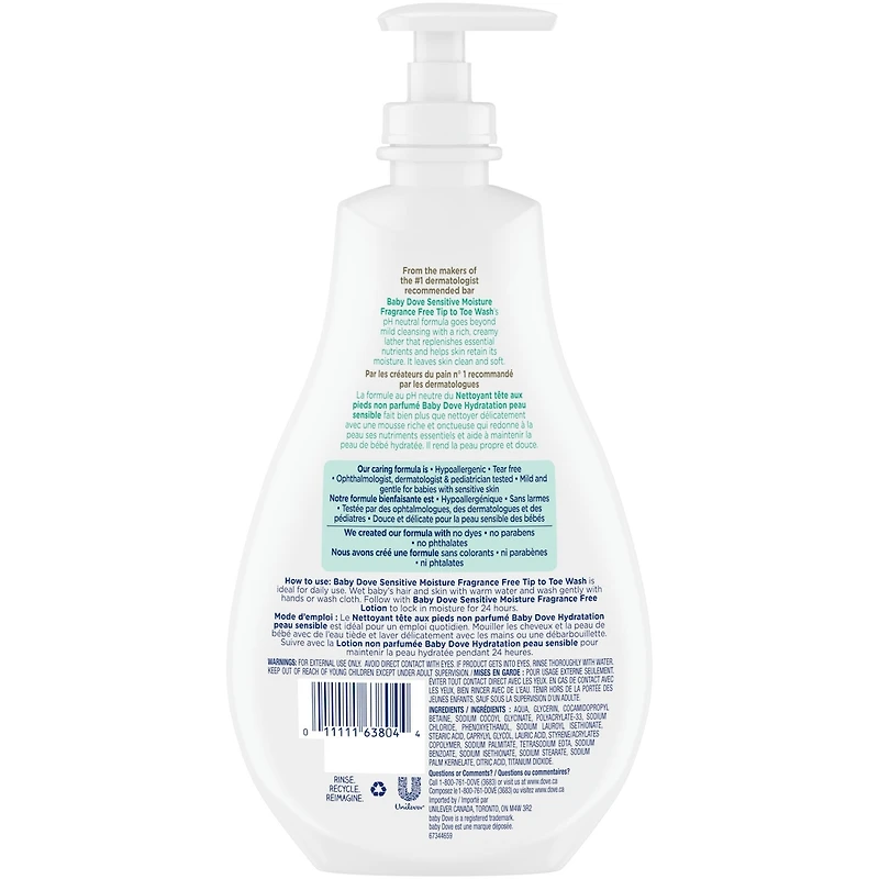 Baby Dove Wash for moisturised skin, eczema prone skin Sensitive Moisture fragrance free 591 ml