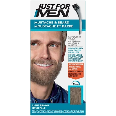 Just For Men Mustache & Beard, Beard Coloring with Brush Included - Real Black, M-55