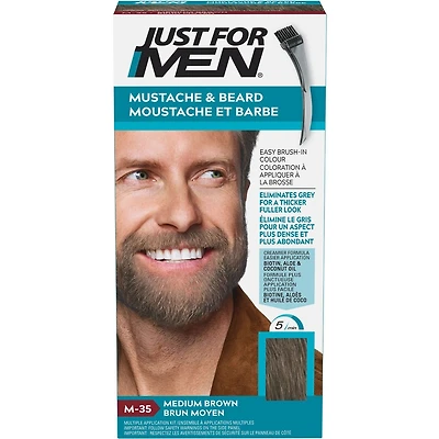 Just For Men Mustache & Beard, Beard Coloring with Brush Included - Medium-Dark Brown, M-40