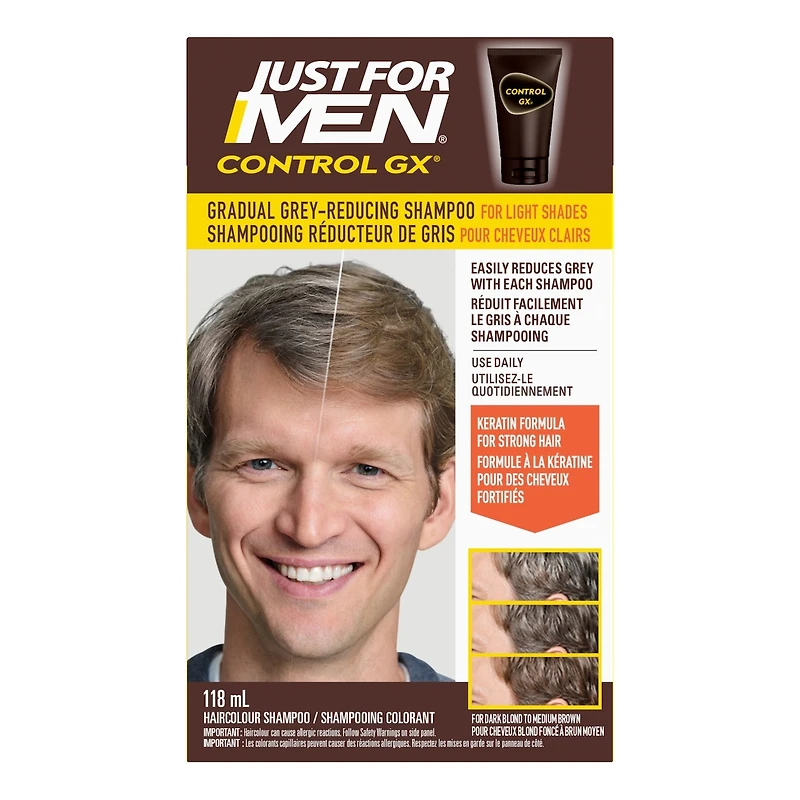 Just For Men Control GX Light Shades Grey Reducing Shampoo, For Lighter Shades of Hair