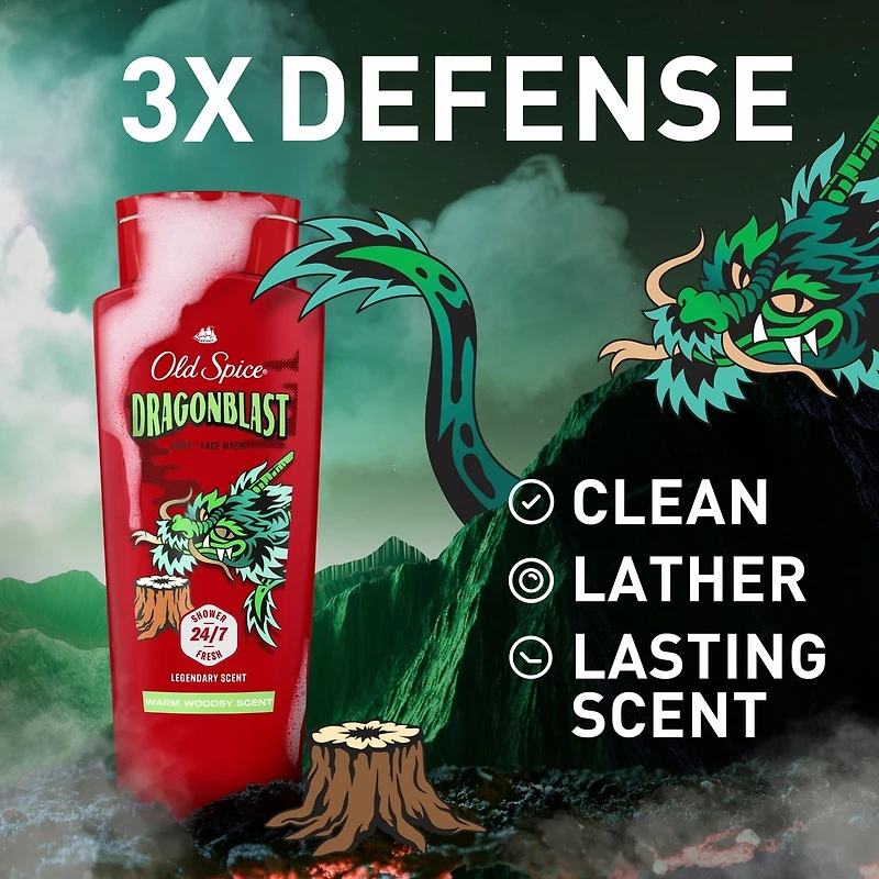 Old Spice Body Wash for Men, Dragonblast, Long Lasting Lather