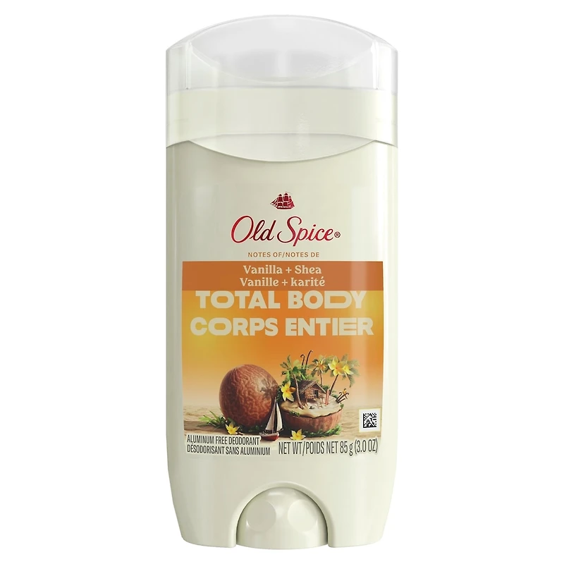 Total Body Deodorant Aluminum Free Vanilla + Shea Butter, 24/7 Freshness From Pits to Toes and Down Below / Dermatologist Tested Full Body Deodorant Stick
