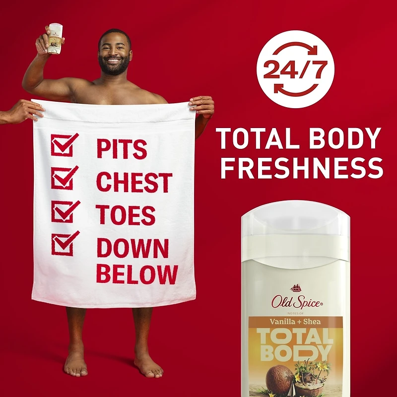 Total Body Deodorant Aluminum Free Vanilla + Shea Butter, 24/7 Freshness From Pits to Toes and Down Below / Dermatologist Tested Full Body Deodorant Stick