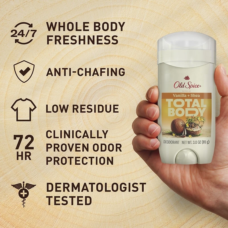 Total Body Deodorant Aluminum Free Vanilla + Shea Butter, 24/7 Freshness From Pits to Toes and Down Below / Dermatologist Tested Full Body Deodorant Stick