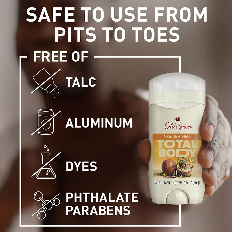 Total Body Deodorant Aluminum Free Vanilla + Shea Butter, 24/7 Freshness From Pits to Toes and Down Below / Dermatologist Tested Full Body Deodorant Stick