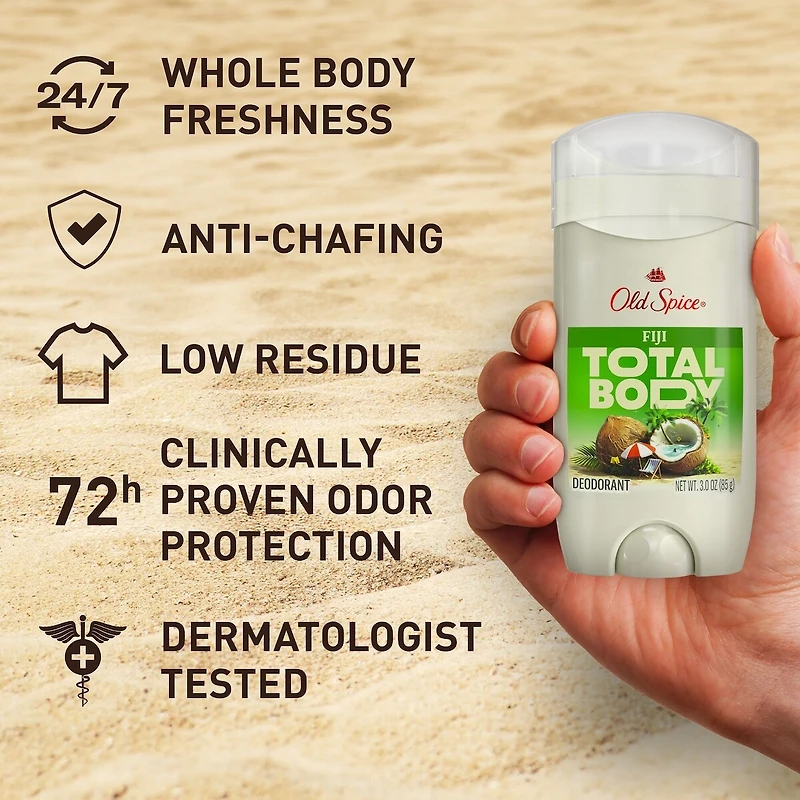 Whole Body Deodorant Stick, Aluminum Free Total Body Deodorant, Fiji Scent, 24/7 Freshness From Pits to Toes and Down Below // Dermatologist Tested