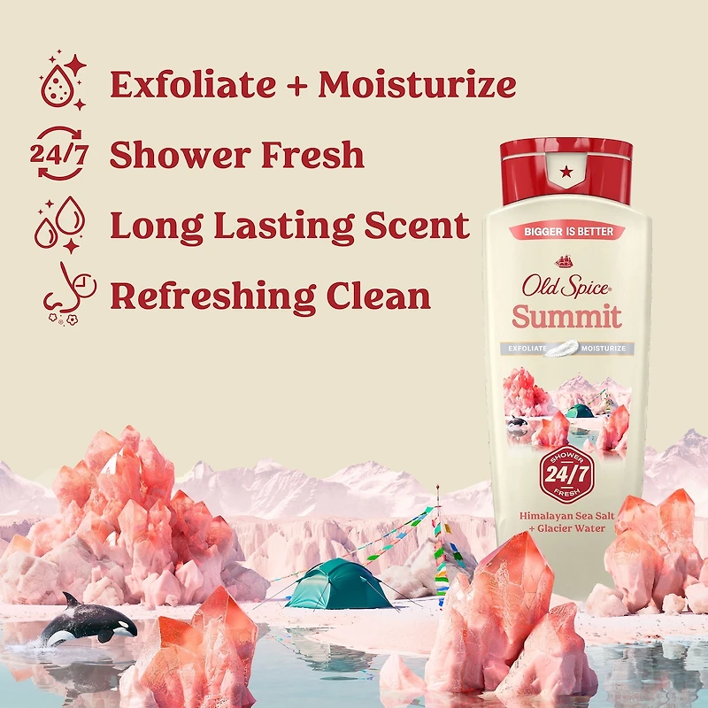 Men's Body Wash for Men, Summit Scent, 24/7 Shower Fresh, Exfoliation + Moisturization