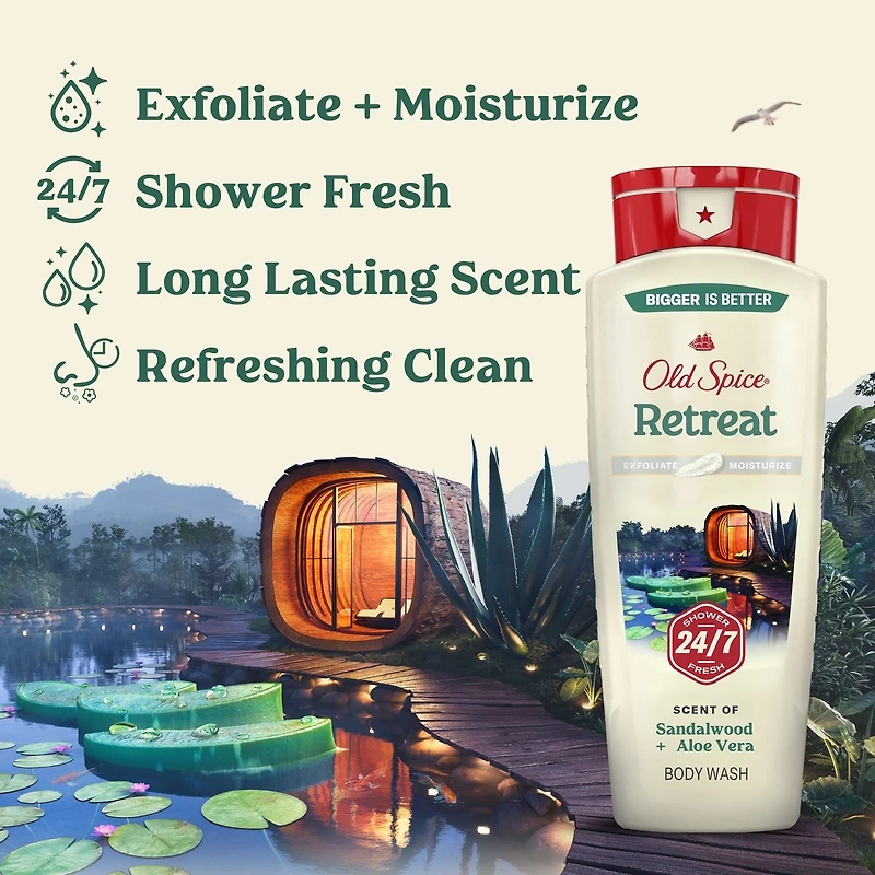 Men's Body Wash for Men, Retreat Scent, 24/7 Shower Fresh, Exfoliation + Moisturization