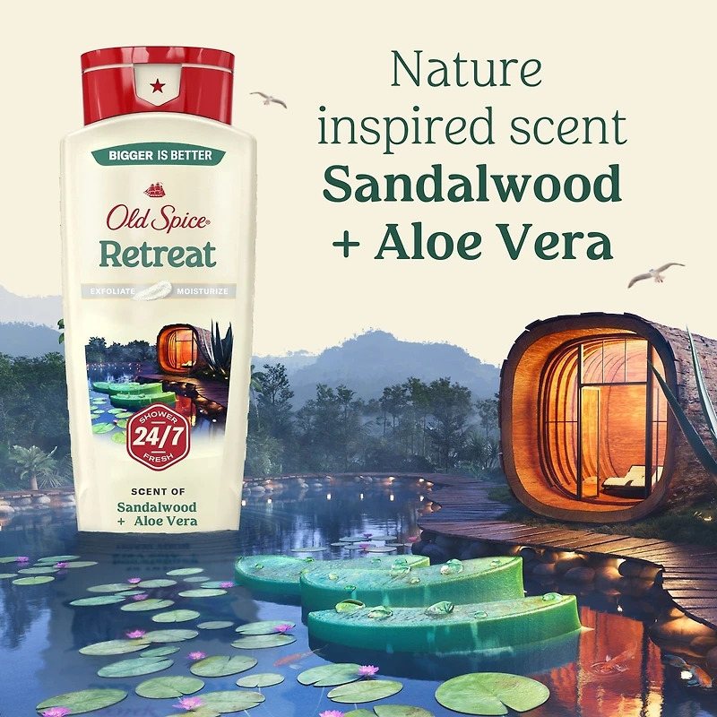 Men's Body Wash for Men, Retreat Scent, 24/7 Shower Fresh, Exfoliation + Moisturization