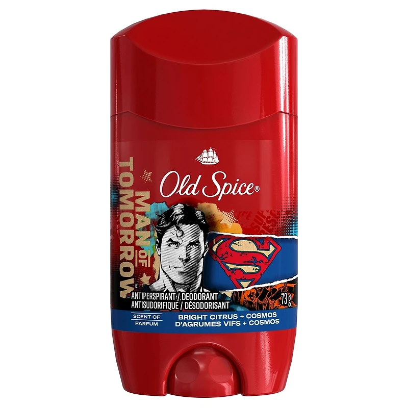 Antisudorifique et désodorisant pour hommes, fraîcheur 24heures sur 24, 7jours sur 7, protection longue durée contre la transpiration et les odeurs, sentez comme un héros, Superman, parfum Agrumes vifs et cosmos, 73g