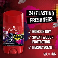 Antisudorifique et désodorisant pour hommes, fraîcheur 24heures sur 24, 7jours sur 7, protection longue durée contre la transpiration et les odeurs, sentez comme un héros, Batman, parfum Cerise noire et crépuscule, 73g