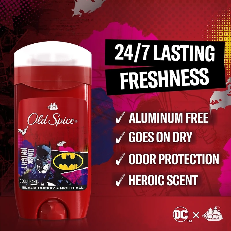 Aluminum Free Deodorant for Men, 24/7 Freshness, Long Lasting Odor Protection, Smell Like a Hero, Batman, Black Cherry and Nightfall Scent