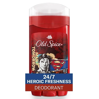 Désodorisant sans aluminium pour hommes, fraîcheur 24heures sur 24, 7jours sur 7, protection longue durée contre les odeurs, sentez comme un héros, Superman, parfum Agrumes vifs et cosmos, 85g