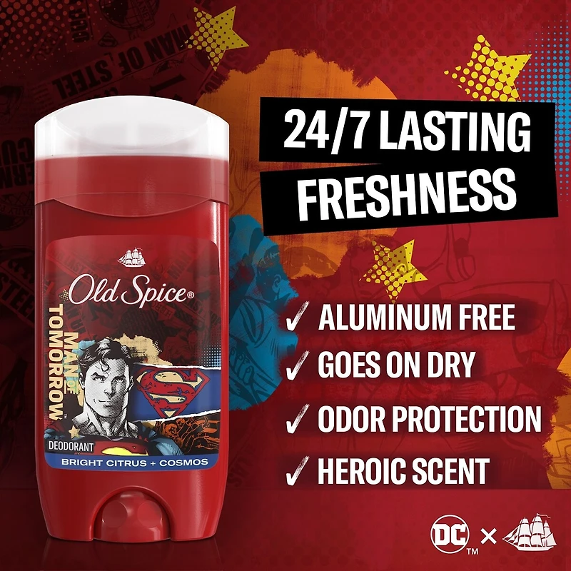 Aluminum Free Deodorant for Men, 24/7 Freshness, Long Lasting Odor Protection, Smell Like a Hero, Superman, Bright Citrus and Cosmos Scent