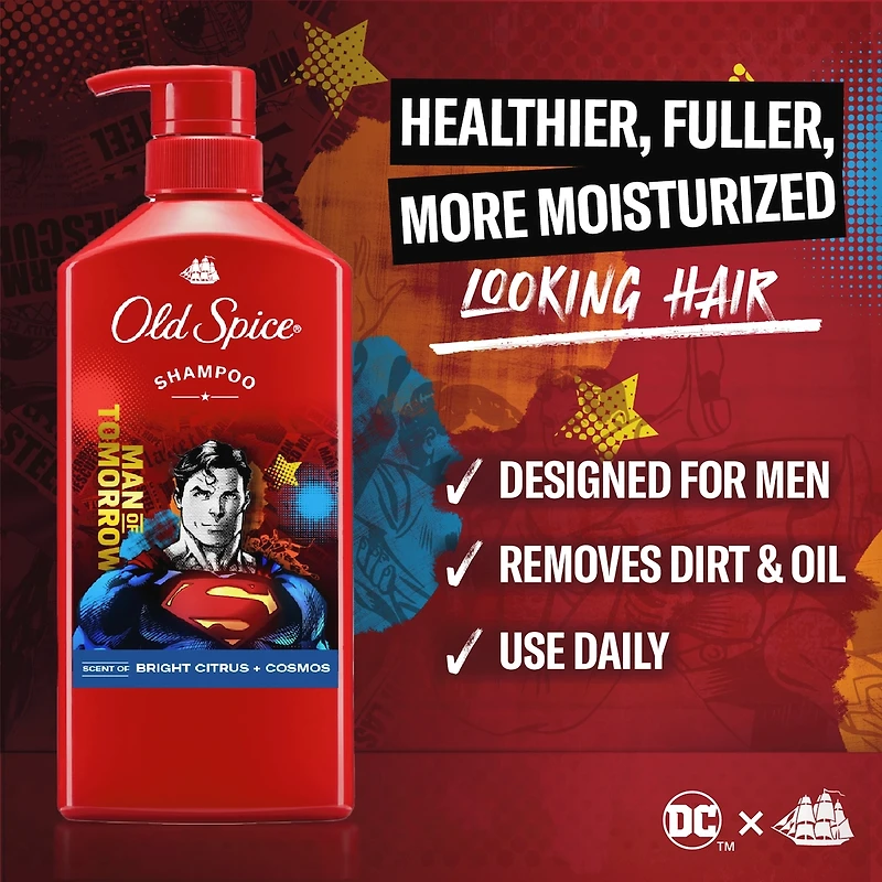 Shampoo x Superman, Man of Tomorrow, DC Comics Collaboration, Healthier, Fuller, More Moisturized Looking Hair, Bright Citrus + Cosmos Scent
