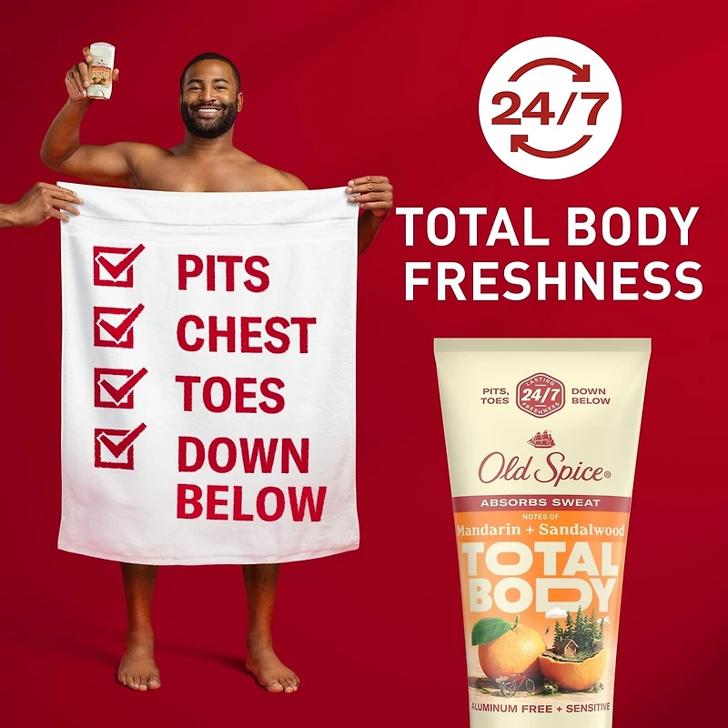 Whole Body Deodorant Lotion, Aluminum Free Total Body Deodorant, Mandarin + Sandalwood Scent, Absorbs Sweat //24/7 Freshness From Pits to Toes and Down Below