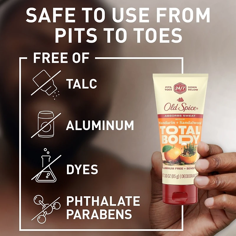 Whole Body Deodorant Lotion, Aluminum Free Total Body Deodorant, Mandarin + Sandalwood Scent, Absorbs Sweat //24/7 Freshness From Pits to Toes and Down Below