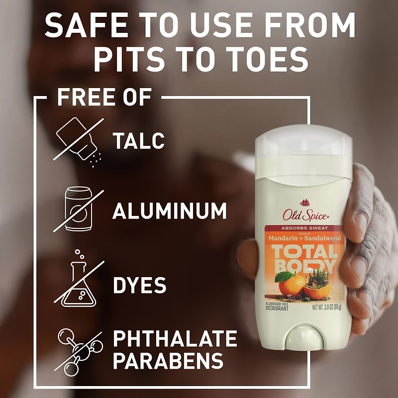 Whole Body Deodorant Stick, Aluminum Free Total Body Deodorant, Mandarin + Sandalwood Scent, Absorbs Sweat //24/7 Freshness From Pits to Toes and Down Below