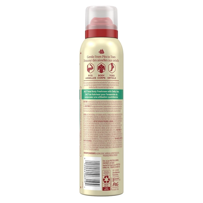 Whole Body Deodorant for Men, Total Body Deodorant, Aloe + Rain, Aluminum Free Spray for 24/7 Freshness