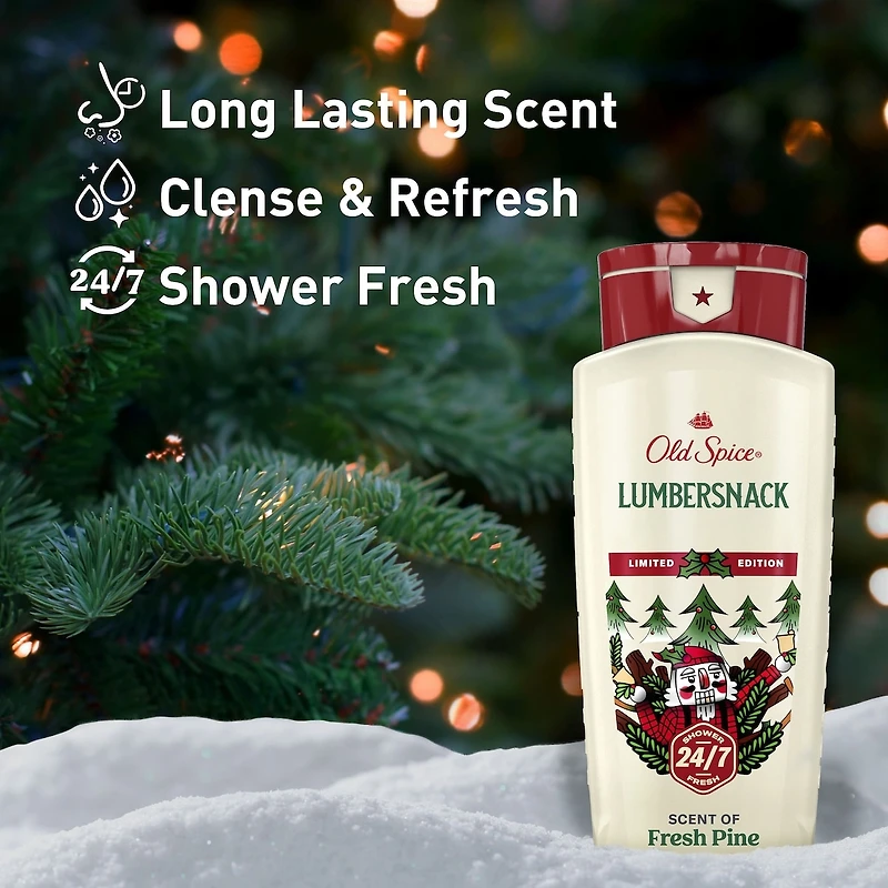 Body Wash for men, Holidudes Limited Edition, 24/7 Holiday Freshness, Lasting Scent and Rich Lather, Lumbersnack, Fresh Pine Scent, Stocking Stuffer, Holiday Gift, Seasonal Scent