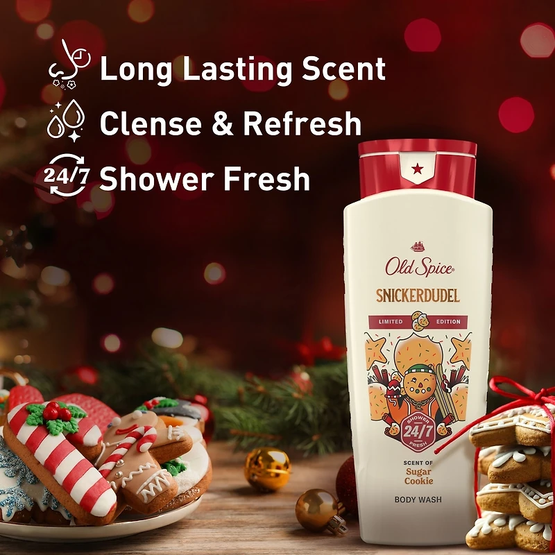 Body Wash for men, Holidudes Limited Edition, 24/7 Holiday Freshness, Lasting Scent and Rich Lather, Snickerdudel, Sugar Cookie Scent, Stocking Stuffer, Holiday Gift, Seasonal Scent
