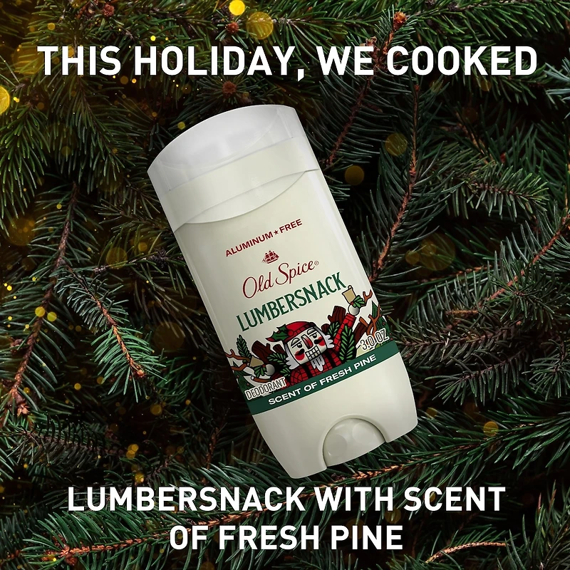 Désodorisant sans aluminium pour hommes, Gars des fêtes édition limitée, fraîcheur des fêtes 24/7, protection contre les odeurs, Lumbersnack, parfum Pin frais, bas de Noël, cadeau des fêtes, parfum saisonnier, 85 g
