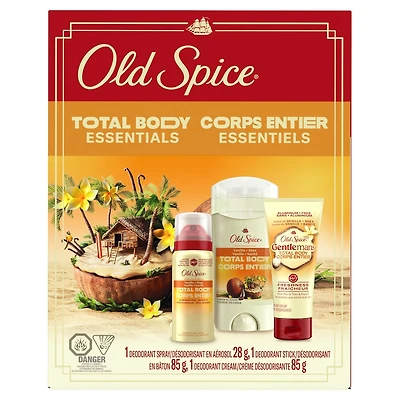 Ensemble-cadeau Corps entier avec produits essentiels de rasage : bâton Vanille et karité de, mini vaporisateur Vanille et karité de et crème Vanille et karité de