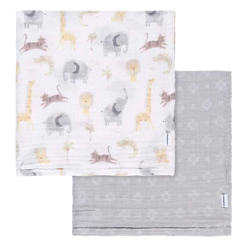 Couvertures Bébé En Mousseline Animaux + Géométrie (Lot De 2