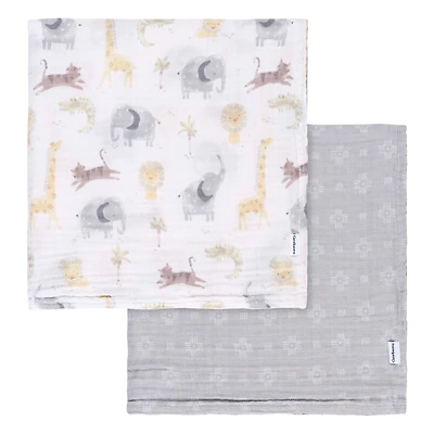 Couvertures Bébé En Mousseline Animaux + Géométrie (Lot De 2