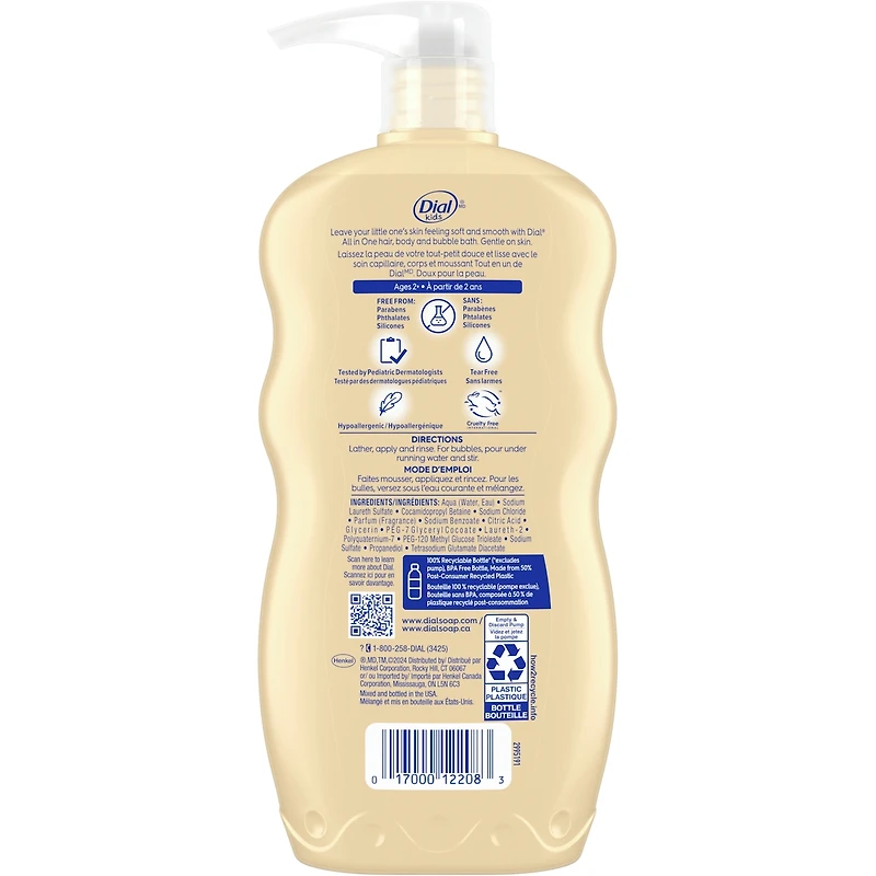 Dial Kids Peach 3in1 Hair, Body, + Bubble Bath