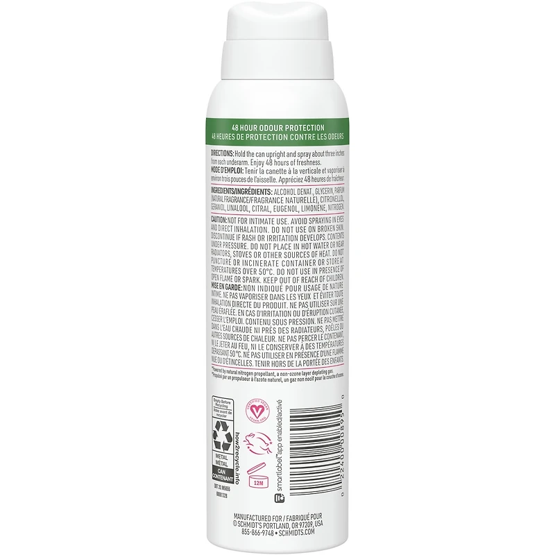 Désodorisant naturel en vaporisateur pour femmes et hommes Schmidt's  Rose & Vanilla pour 48 h de protection anti-odeurs, sans sels d'aluminium, sans traces blanches, sans cruauté, végétalien 91 g