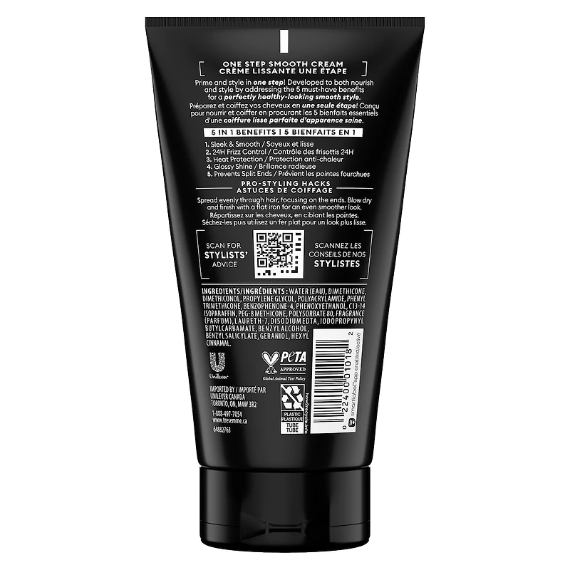 Crème Lissante 5 en 1 pour cheveux épais et frisottés TRESemmé One Step Smooth crème coiffante pour lisser les cheveux 148 ml