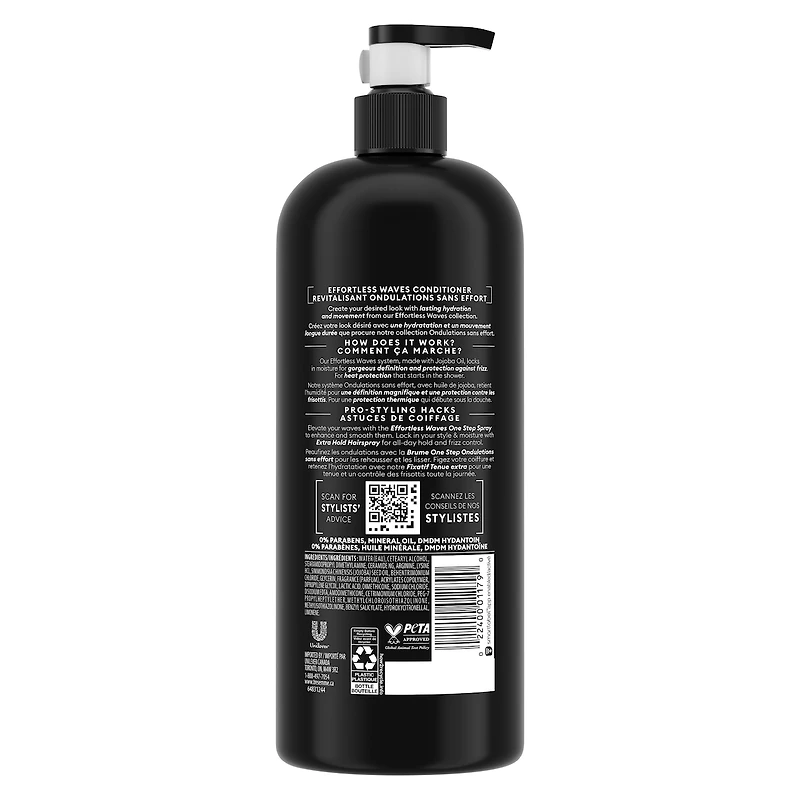 Revitalisant pour des cheveux hydratés et sans frisottis TRESemmé Effortless Waves + Oléo-Essence de Jojoba avec Technologie Pro Style™ 828 ml